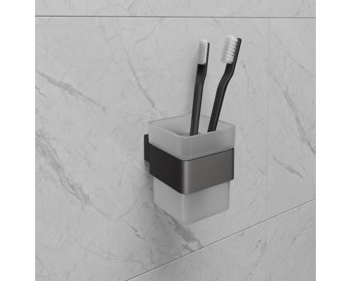 Стакан для зубных щёток Lemark SMOOTH LINE с держателем, графит (9736015)