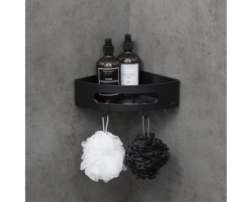 Полка для душа угловая Lemark SHELF LINE из нерж. стали с крючками, черный/ вставка-пластик черный (9772047)