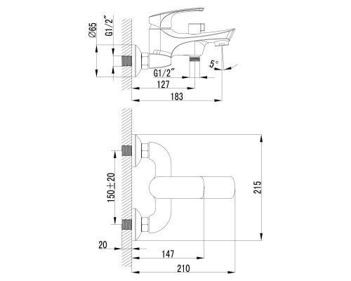 Смеситель для ванны Lemark Plus Shape (LM1712C)