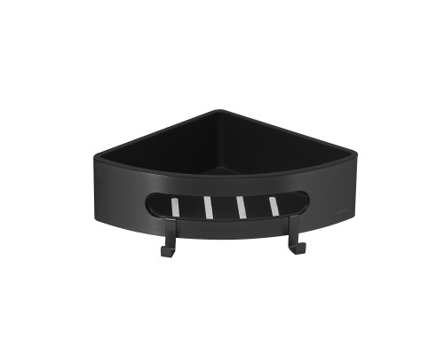 Полка для душа угловая Lemark SHELF LINE из нерж. стали с крючками, черный/ вставка-пластик черный (9772047)