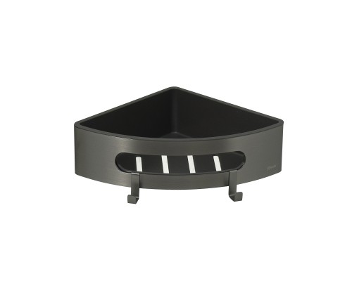 Полка для душа угловая Lemark SHELF LINE из нерж. стали с крючками, графит/вставка-пластик графит (9776048)