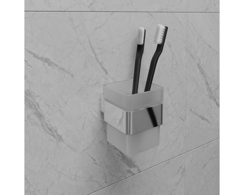 Стакан для зубных щёток Lemark SMOOTH LINE с держателем, хром (9731013)