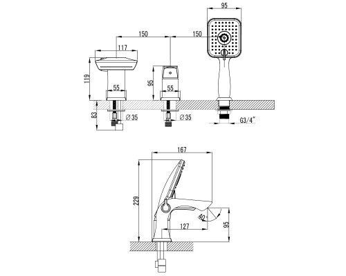 Смеситель на борт ванны Lemark Unit (LM4545C) Смеситель на борт ванны Lemark Unit (LM4545C)