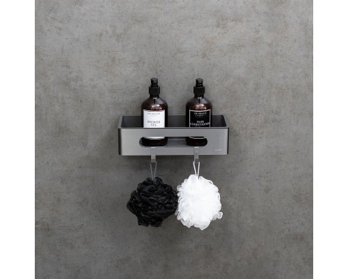 Полка для душа прямая Lemark SHELF LINE из нерж. стали с крючками, графит/вставка-пластик графит (9776045)