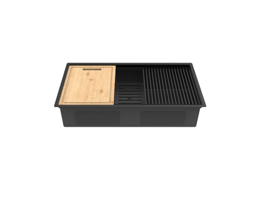 Кухонная мойка Lemark TABAGA 820 прямоугольная из нержавеющей стали с аксессуарами в комплекте: ролл-мат, коландер, разделочная доска цвет: чёрный матовый (9932136) Кухонная мойка Lemark TABAGA 820 прямоугольная из нержавеющей стали с аксессуарами в комплекте: ролл-мат, коландер, разделочная доска цвет: чёрный матовый (9932136)
