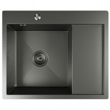 Кухонная мойка 60х50  лев. вып 3 1/2  MIXLINE PRO 20см с сифоном черный графит (552926)