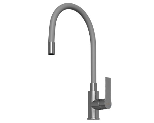 Смеситель для кухни 35к MIXLINE ML35-093 "Kitchen Line" гибкий излив, б/отв, боковая, серый (553226)