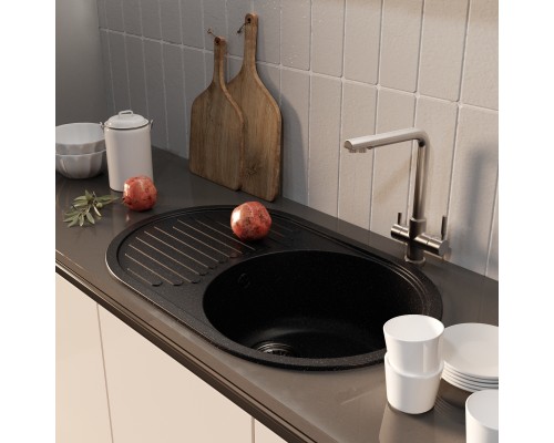 Мойка MIXLINE ML-GM16 овальная с крылом, черная 730*460*180мм (551926) Мойка MIXLINE ML-GM16 овальная с крылом, черная 730*460*180мм (551926)