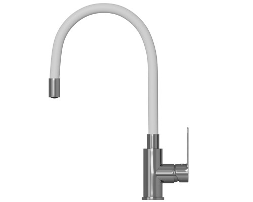 Смеситель для кухни 35к MIXLINE ML35-098 "Kitchen Line" гибкий излив, б/отв, боковая, белый (553225)