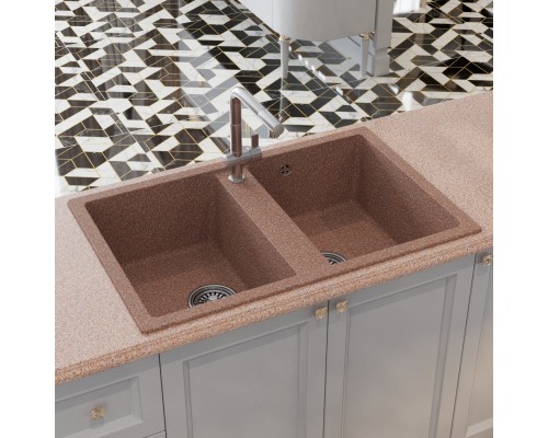 Мойка MIXLINE ML-GM23 двухчашевая  терракотовая (307) 770*500*190мм NEW (552036)