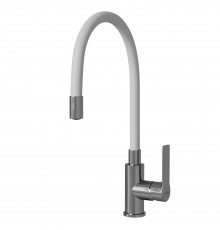 Смеситель для кухни 35к MIXLINE ML35-098 "Kitchen Line" гибкий излив, б/отв, боковая, белый (553225)