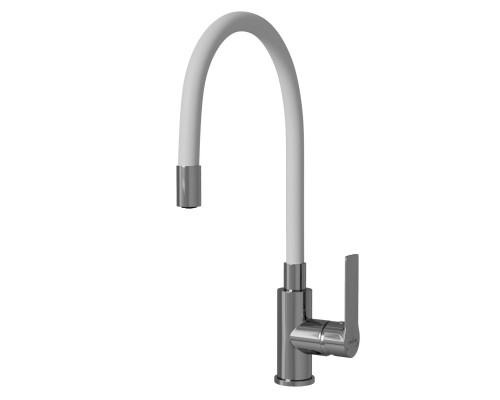 Смеситель для кухни 35к MIXLINE ML35-098 "Kitchen Line" гибкий излив, б/отв, боковая, белый (553225)