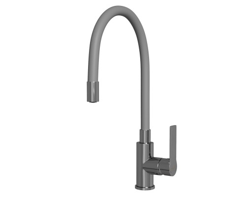 Смеситель для кухни 35к MIXLINE ML35-093 "Kitchen Line" гибкий излив, б/отв, боковая, серый (553226)