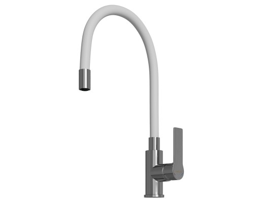 Смеситель для кухни 35к MIXLINE ML35-098 "Kitchen Line" гибкий излив, б/отв, боковая, белый (553225)