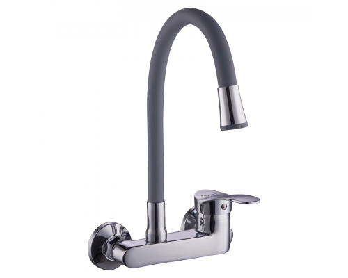 Смеситель настенный для умывальника Plstart с гибким изливом хром/серый (PD46001-12) Смеситель настенный для умывальника Plstart с гибким изливом хром/серый (PD46001-12)