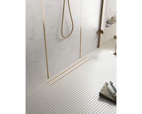 Душевой лоток TIMO Drain System 600 с двусторонней панелью "plate" под плитку, Золото матовое (DS230206/17) Душевой лоток TIMO Drain System 600 с двусторонней панелью "plate" под плитку, Золото матовое (DS230206/17)