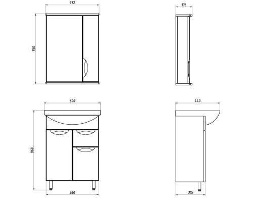 Зеркальный шкаф 57,2x75 см белый ASB-Mebel Мессина