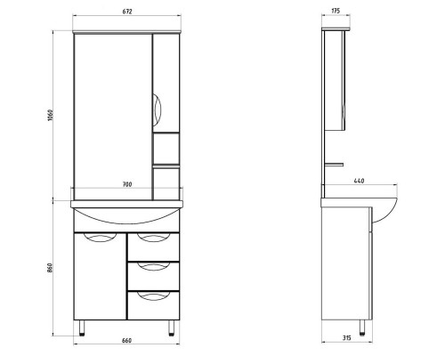 Зеркальный шкаф 67,2x106 см белый ASB-Mebel Мессина