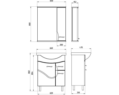 Зеркальный шкаф 65x80 см белый ясень R ASB-Mebel Альфа