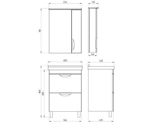 Зеркальный шкаф 57,4x78,1 см белый ASB-Mebel Миранда