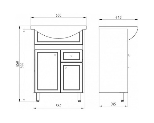 Тумба с раковиной белое дерево 61 см ASB-Mebel Орхидея