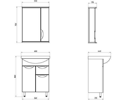 Тумба с раковиной белый 61 см ASB-Mebel Мессина