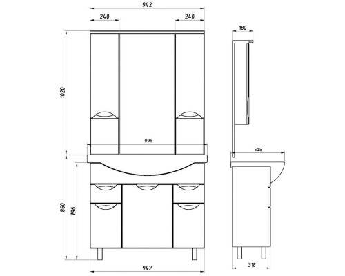 Тумба с раковиной белый 99,5 см ASB-Mebel Мессина