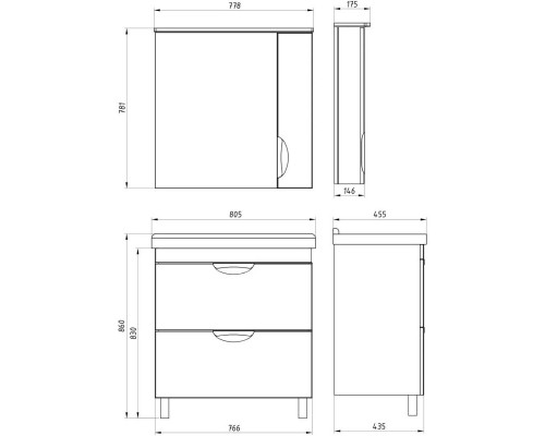 Тумба с раковиной белый 80,5 см ASB-Mebel Миранда