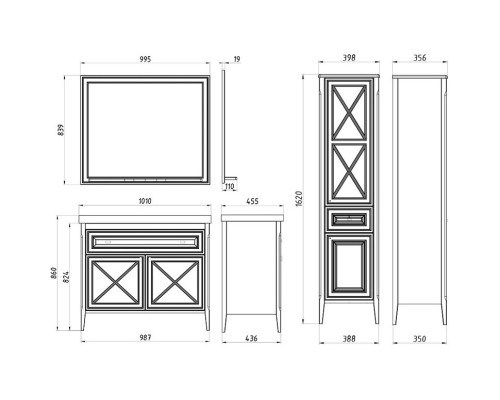 Комплект мебели бежевый матовый 101 см ASB-Woodline Монте