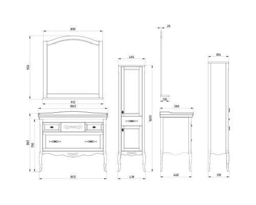 Тумба белый серебряная патина 101,2 см ASB-Woodline Модерн 4627072676955