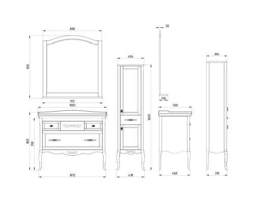 Комплект мебели рошфор 106,5 см ASB-Woodline Модерн