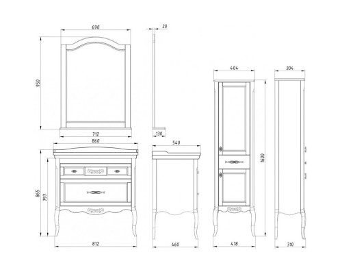 Тумба белый серебряная патина 81,2 см ASB-Woodline Модерн 4607947230741