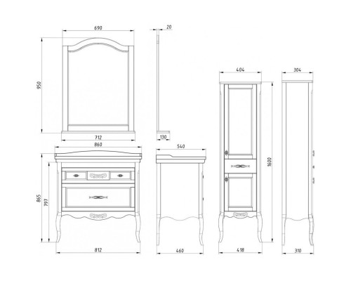 Комплект мебели антикварный орех 86 см ASB-Woodline Модерн