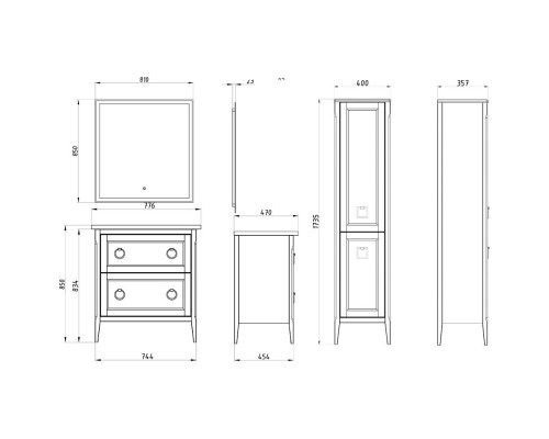 Комплект мебели белый матовый 77,6 см ASB-Woodline Рома 4607947232035 + 27654 + 4607947231755
