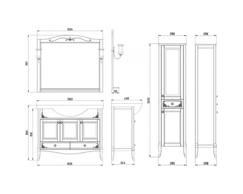 Комплект мебели антикварный орех 106,5 см ASB-Woodline Салерно