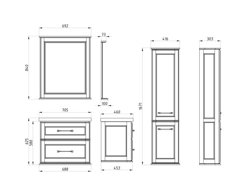 Тумба белый серебряная патина 68,8 см ASB-Woodline Венеция 4607947232332