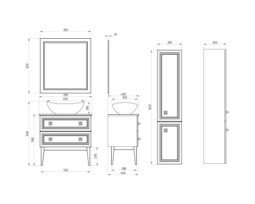 Комплект мебели серый матовый 79 см ASB-Woodline Каталина