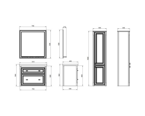 Комплект мебели серый матовый 81 см ASB-Woodline Кастелло