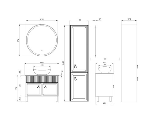 Комплект мебели слоновая кость 100 см ASB-Woodline Риола