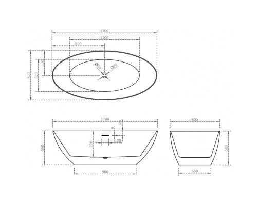 Акриловая ванна 170x80 см Abber AB9374-1.7