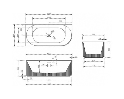 Акриловая ванна 170x80 см L Abber AB9329-1.7 L