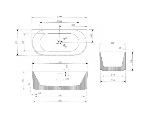 Акриловая ванна 170x80 см Abber AB9330-1.7