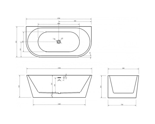 Акриловая ванна 170x80 см Abber AB9216-1.7