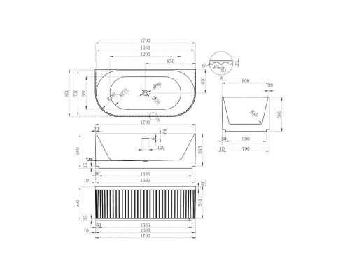 Акриловая ванна 170x80 см Abber AB9416-1.7