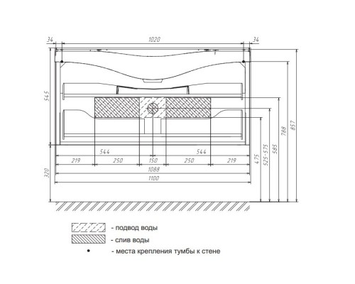 Тумба с раковиной белый глянец 110 см Aima Design Eclipse У40418