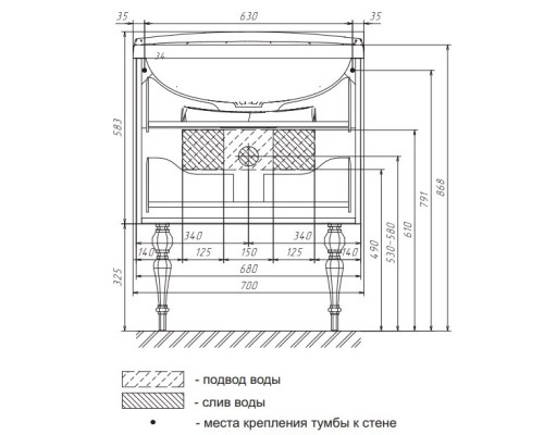 Тумба с раковиной белый глянец 70 см Aima Design Pearl У40392