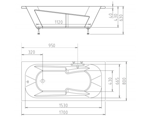 Акриловая ванна 170x80 см Alpen Kamelie 35111