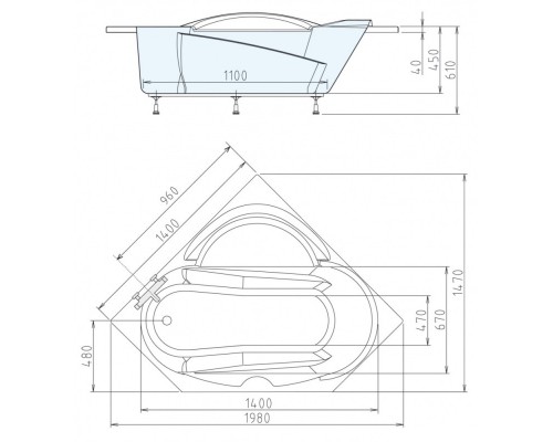 Акриловая ванна 140x140 см Alpen Lidie A07111