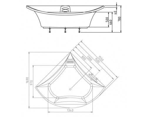 Акриловая ванна 155x155 см Alpen Bermuda 33219