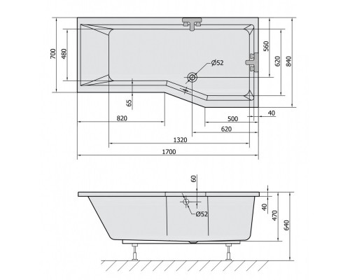 Акриловая ванна 170x84 см R Alpen Versys 70611